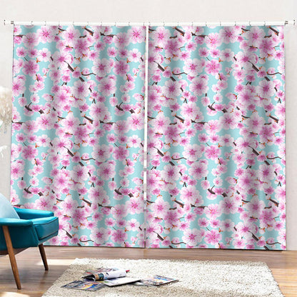 Sakura Cherry Blossom Pattern Print Pencil Pleat Curtains