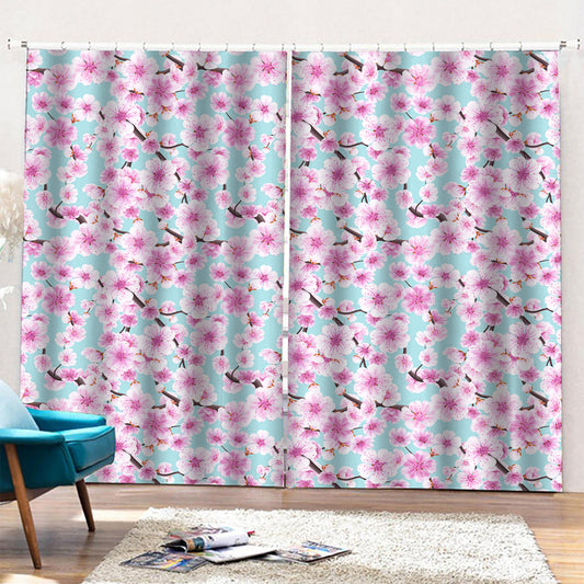 Sakura Cherry Blossom Pattern Print Pencil Pleat Curtains
