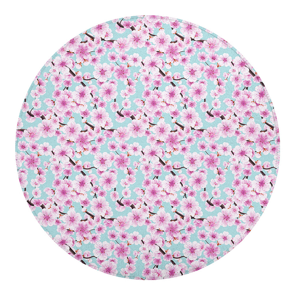 Sakura Cherry Blossom Pattern Print Round Blanket