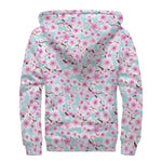 Sakura Cherry Blossom Pattern Print Sherpa Lined Zip Up Hoodie