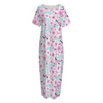 Sakura Cherry Blossom Pattern Print Short Sleeve Long Nightdress