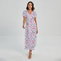 Sakura Cherry Blossom Pattern Print Short Sleeve Maxi Dress