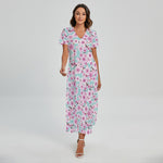 Sakura Cherry Blossom Pattern Print Short Sleeve Maxi Dress