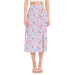 Sakura Cherry Blossom Pattern Print Side Slit Midi Skirt