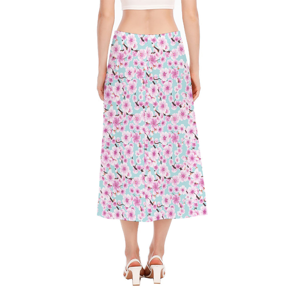 Sakura Cherry Blossom Pattern Print Side Slit Midi Skirt