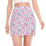 Sakura Cherry Blossom Pattern Print Side Slit Mini Skirt
