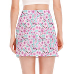 Sakura Cherry Blossom Pattern Print Side Slit Mini Skirt