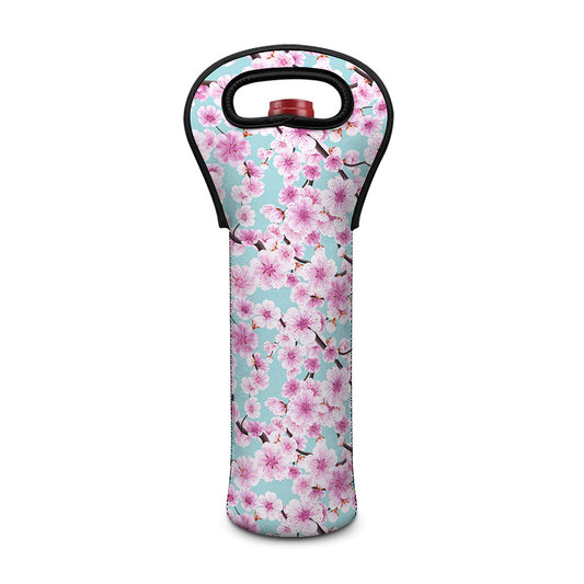 Sakura Cherry Blossom Pattern Print Single Neoprene Wine Tote