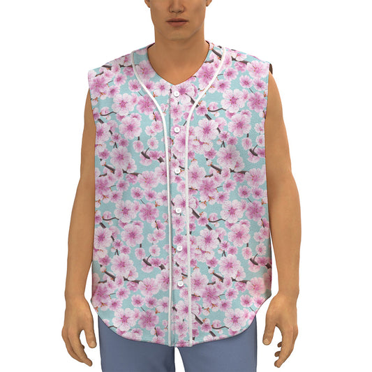 Sakura Cherry Blossom Pattern Print Sleeveless Baseball Jersey