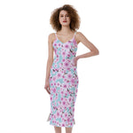 Sakura Cherry Blossom Pattern Print Slim Fit Midi Cami Dress