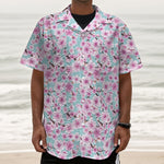 Sakura Cherry Blossom Pattern Print Textured Short Sleeve Shirt