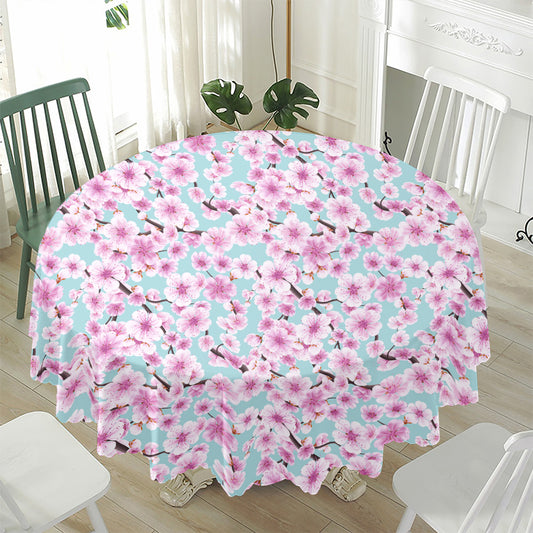Sakura Cherry Blossom Pattern Print Waterproof Round Tablecloth
