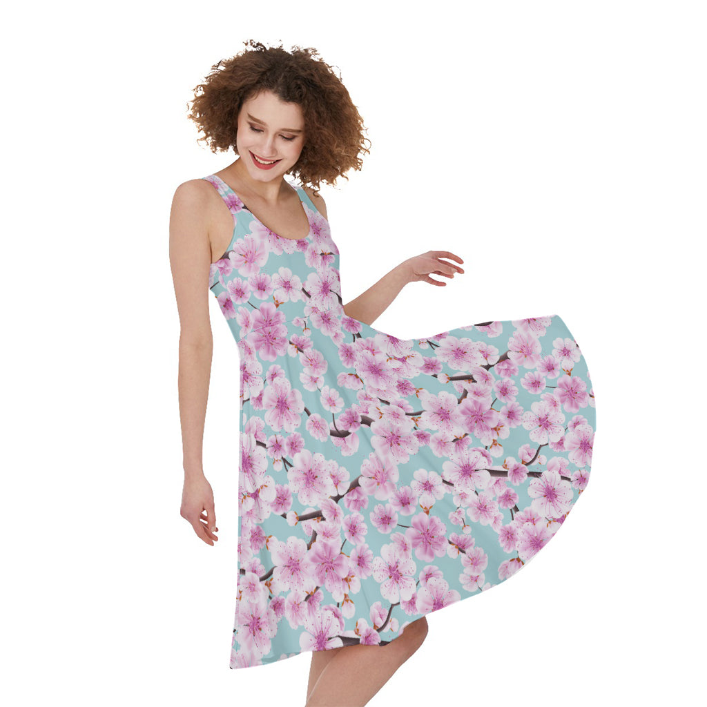 Sakura Cherry Blossom Pattern Print Women's Sleeveless Dress