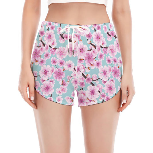 Sakura Cherry Blossom Pattern Print Women's Split Running Shorts