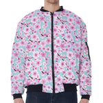 Sakura Cherry Blossom Pattern Print Zip Sleeve Bomber Jacket