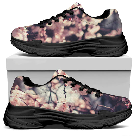 Sakura Cherry Blossom Print Black Chunky Shoes