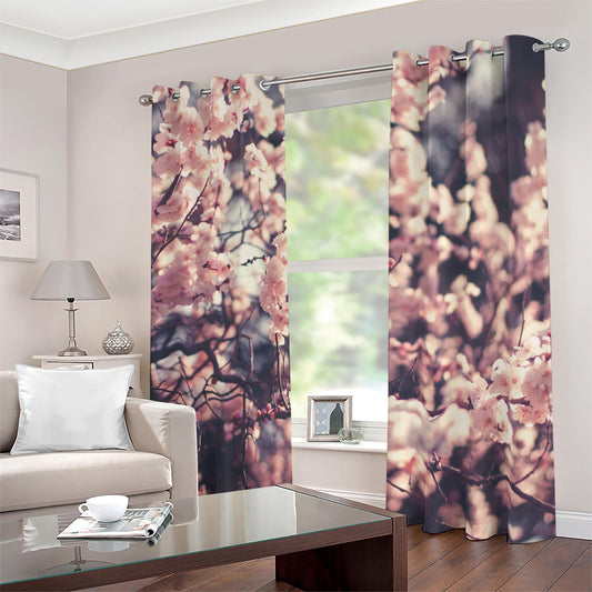 Sakura Cherry Blossom Print Blackout Grommet Curtains