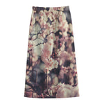 Sakura Cherry Blossom Print Cotton Front Slit Maxi Skirt