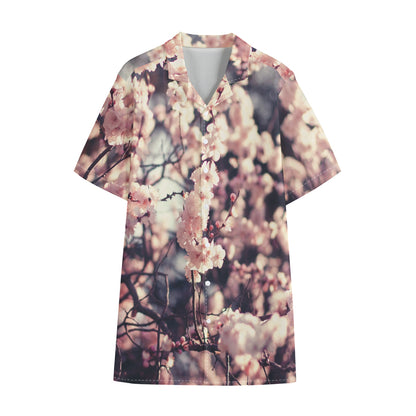 Sakura Cherry Blossom Print Cotton Hawaiian Shirt