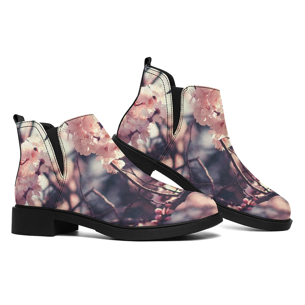 Sakura Cherry Blossom Print Flat Ankle Boots