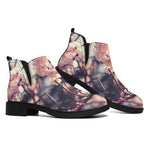 Sakura Cherry Blossom Print Flat Ankle Boots