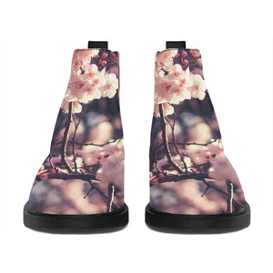 Sakura Cherry Blossom Print Flat Ankle Boots