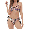 Sakura Cherry Blossom Print Halter Scoop Tie Side Bikini