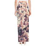 Sakura Cherry Blossom Print High Slit Maxi Skirt