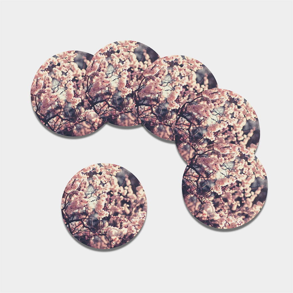 Sakura Cherry Blossom Print Leather Coaster Set