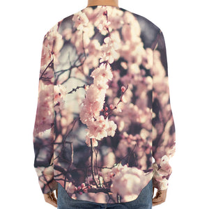 Sakura Cherry Blossom Print Long Sleeve Baseball Jersey