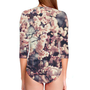 Sakura Cherry Blossom Print Long Sleeve Swimsuit