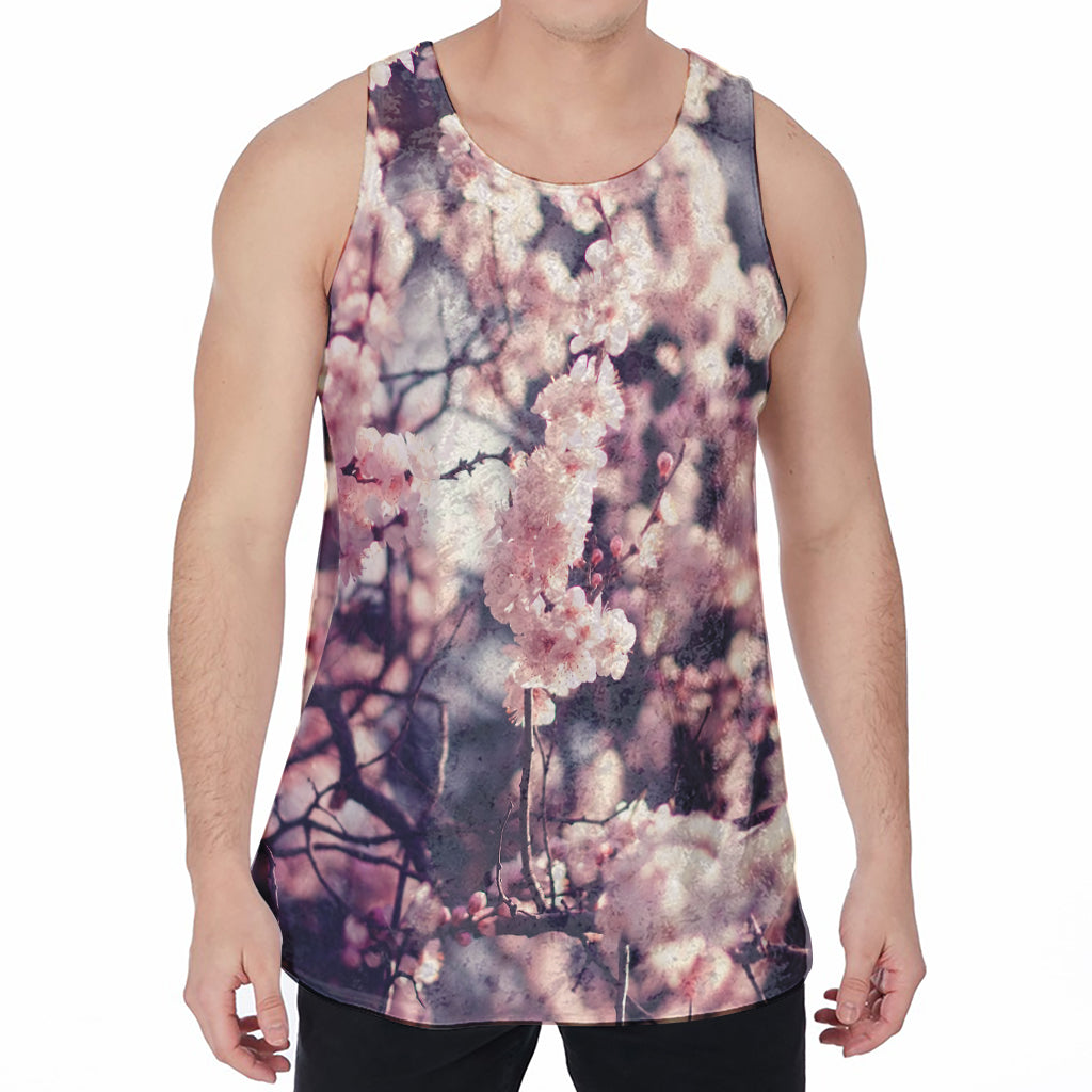 Sakura Cherry Blossom Print Men's Velvet Tank Top
