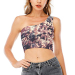 Sakura Cherry Blossom Print One Shoulder Crop Top