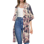 Sakura Cherry Blossom Print Open Front Beach Cover Up