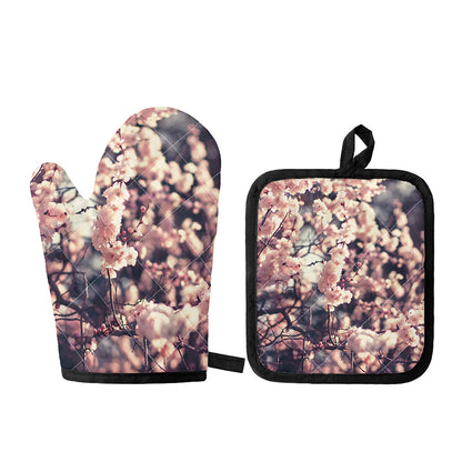 Sakura Cherry Blossom Print Oven Mitt And Pot Holder Set