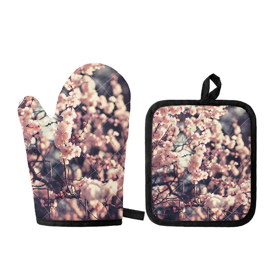 Sakura Cherry Blossom Print Oven Mitt And Pot Holder Set