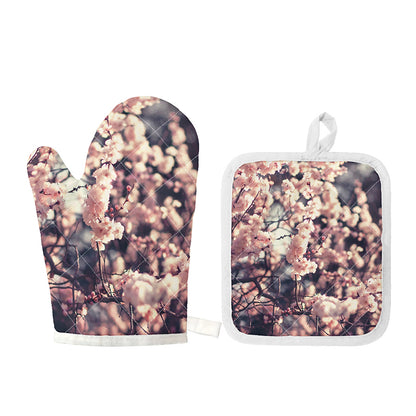 Sakura Cherry Blossom Print Oven Mitt And Pot Holder Set