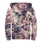Sakura Cherry Blossom Print Sherpa Lined Zip Up Hoodie