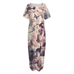 Sakura Cherry Blossom Print Short Sleeve Long Nightdress