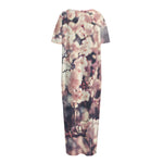 Sakura Cherry Blossom Print Short Sleeve Long Nightdress