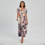 Sakura Cherry Blossom Print Short Sleeve Maxi Dress