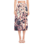 Sakura Cherry Blossom Print Side Slit Midi Skirt