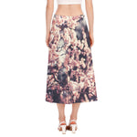 Sakura Cherry Blossom Print Side Slit Midi Skirt