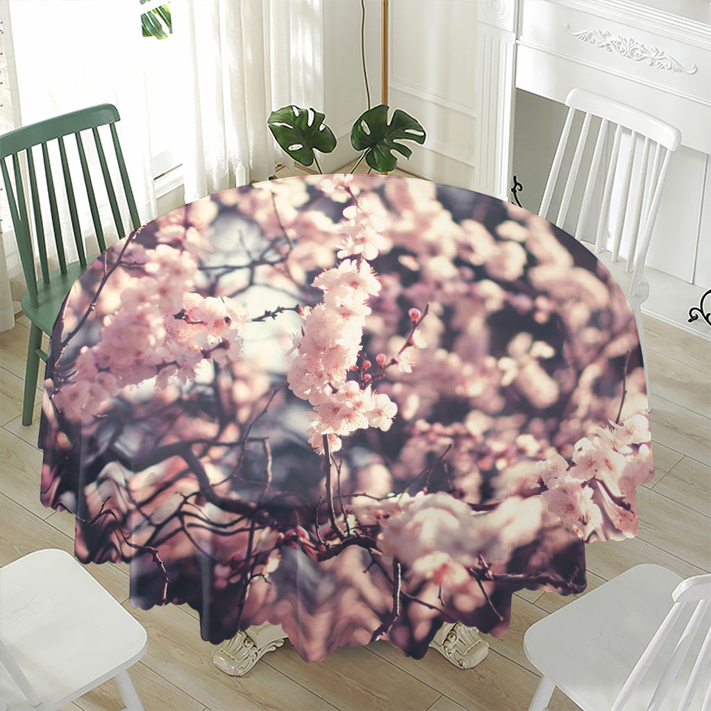Sakura Cherry Blossom Print Waterproof Round Tablecloth