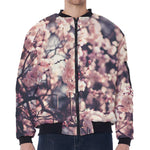 Sakura Cherry Blossom Print Zip Sleeve Bomber Jacket