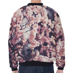 Sakura Cherry Blossom Print Zip Sleeve Bomber Jacket
