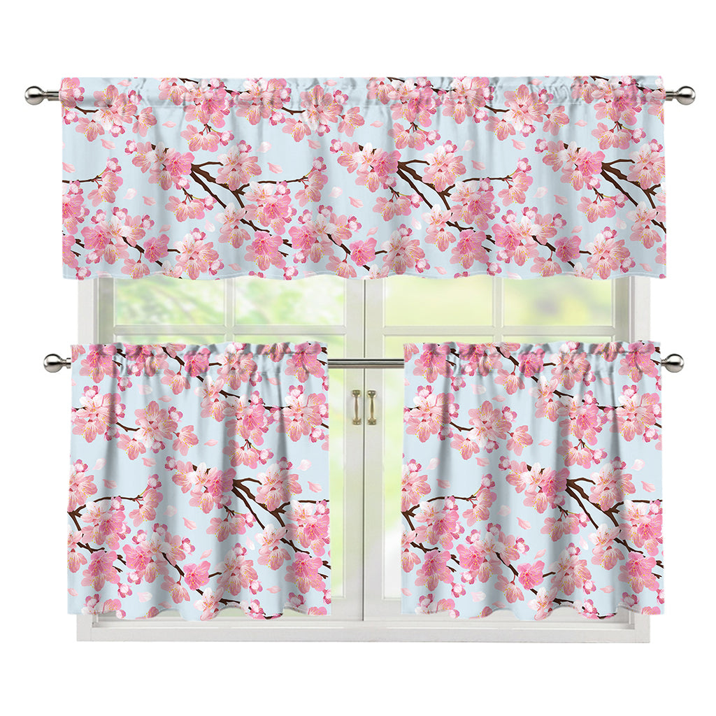 Sakura Flower Cherry Blossom Print 3 Piece Kitchen Curtains