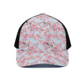 Sakura Flower Cherry Blossom Print Black Mesh Trucker Hat