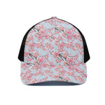 Sakura Flower Cherry Blossom Print Black Mesh Trucker Cap