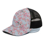 Sakura Flower Cherry Blossom Print Black Mesh Trucker Cap